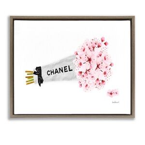 CHANEL Floral Perfume Art with Pink Accents- artist made - professionally framed